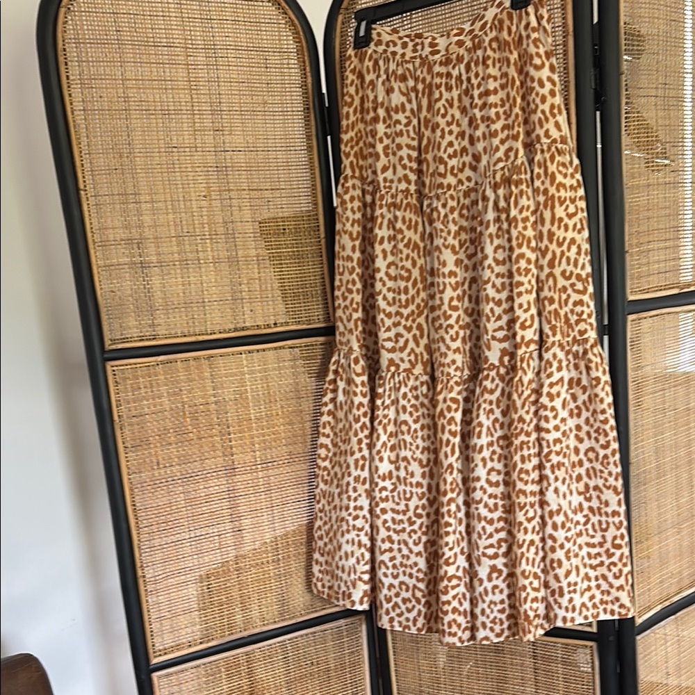 Ulla Johnson Leopard Print Maxi Skirt in Brown and Cream